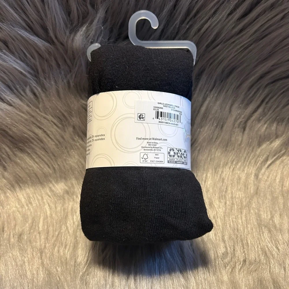 Wonder Nation Heavyweight Footed Tights Girl Size Small (4-6) Gray Leopard Black